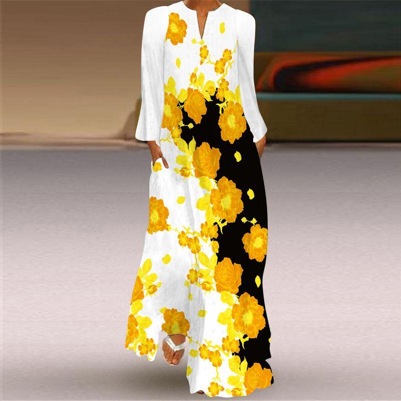 Long Sleeve Dress Classical Beauty Pattern Print Dress Stage Show Performance Wear Travel Photography Clothes