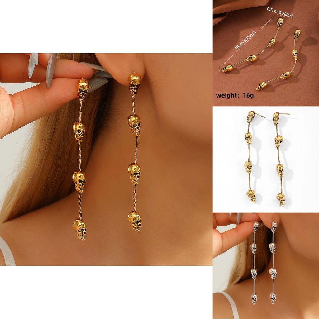 Halloween Skull Dangle Earrings With Gothic Alloy Metal For Women Party Wear