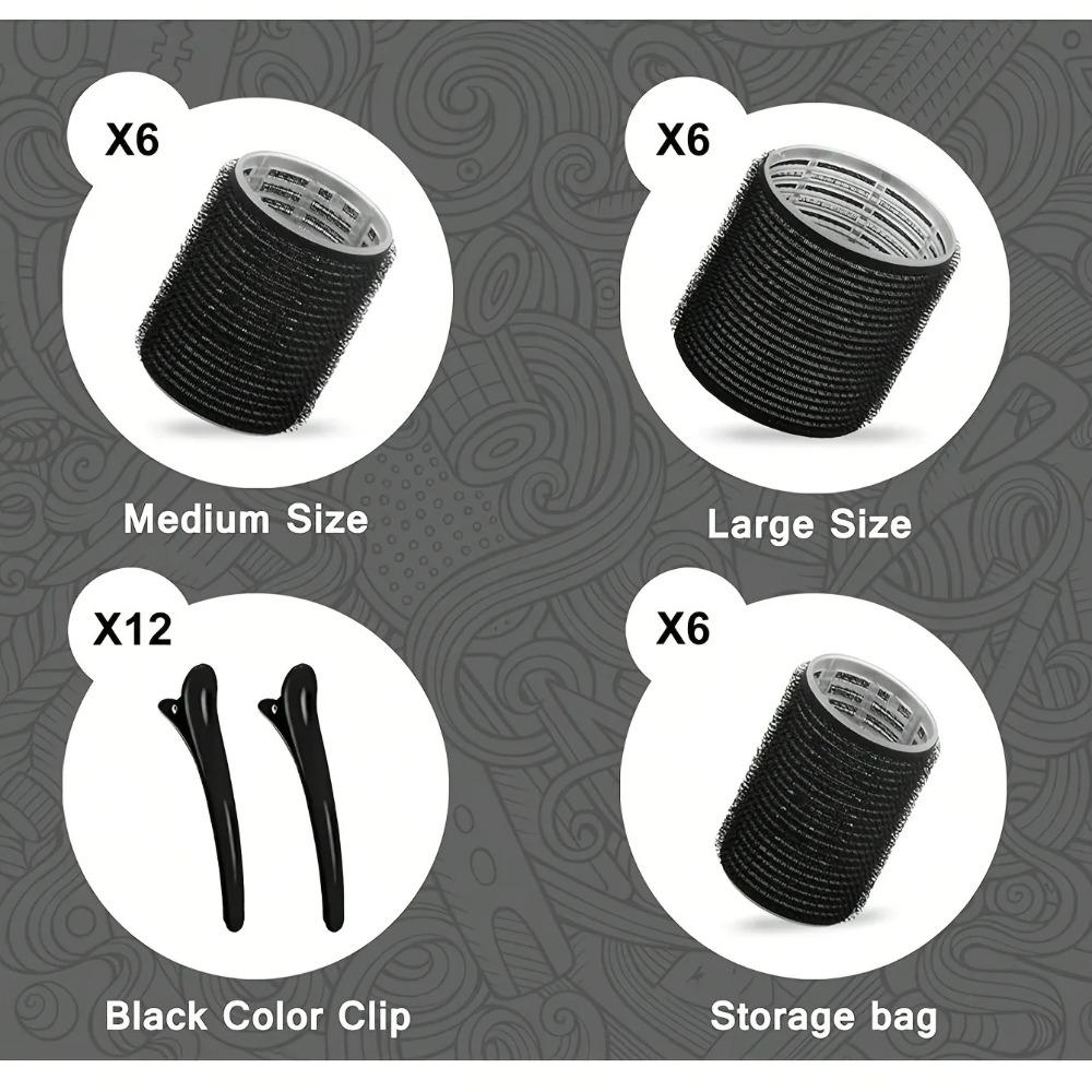 30 Stück/Set Hitzefreies Haarstyling-Set Selbsthaftende Lockenwickler mit 18 Stück Haarwicklern und 12 Stück Klammern für DIY Haarstyling Einfach zu bedienen