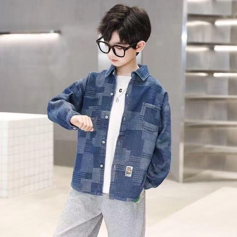 Boys' Long Sleeve Denim Shirt - 2026 Spring/Autumn Casual Cardigan Jacket