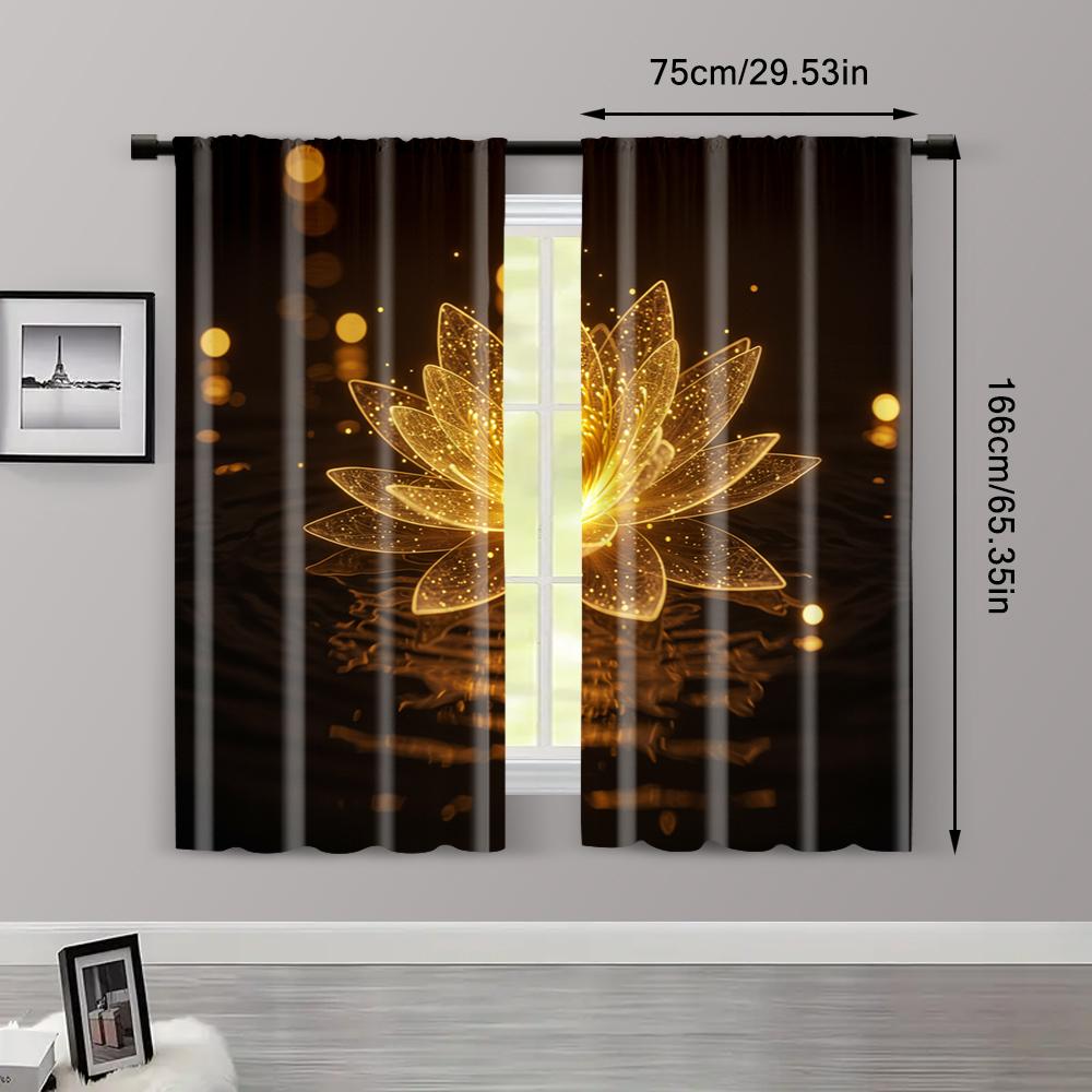 Golden Flowers Spring and Summer Blackout Polyester Birthday Party Use for aesthetic room decor 2pc Curtains