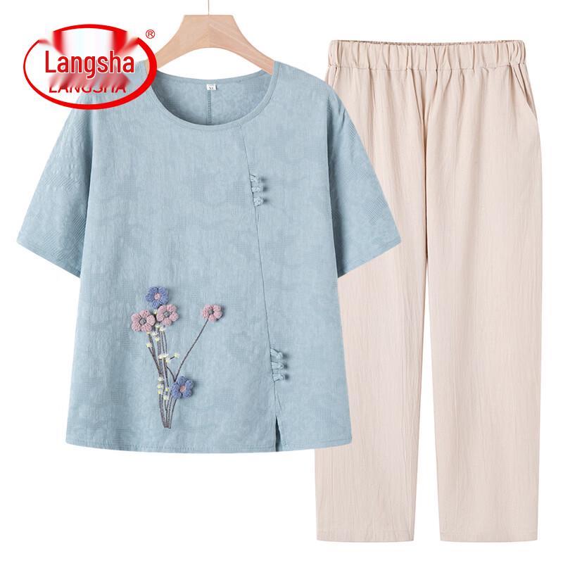

LangSha Women s Summer Cotton-Linen Two-Piece Set D-3XL
