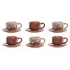 Set of Cups with Saucers - Home ESPRIT - Set of 6 - Multicoloured - 18x20x20 Cm - 180 Ml - Plain - Terracotta