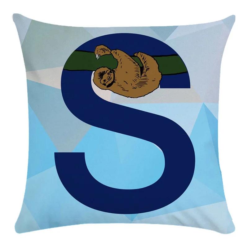 Animal Print Pillowcase Cushion Cover Super Soft Peach Skin  Fashion Blue Letter