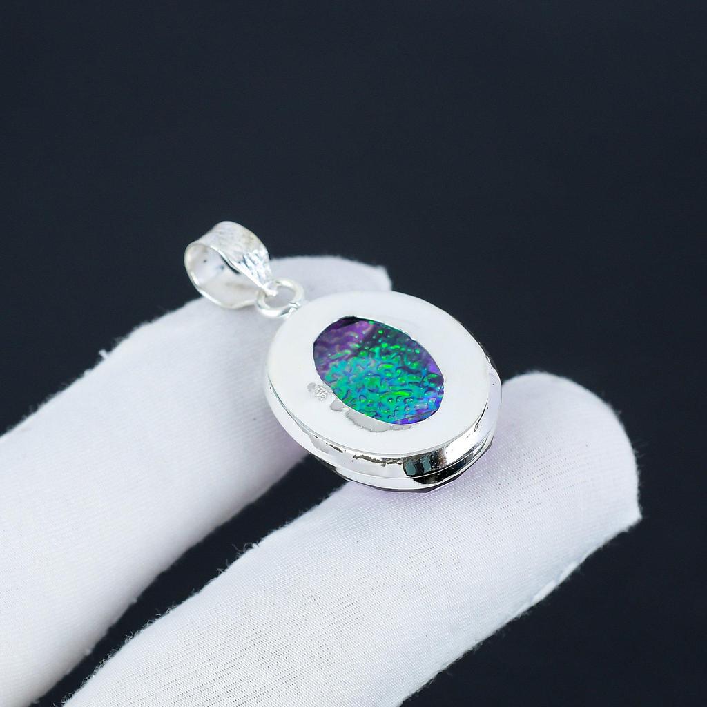 Dainty Purple Fire Opal Gemstone Silver Pendant In 925 Sterling Silver - Handmade Pear Design, Everyday Wear Jewelry Engagement Gift