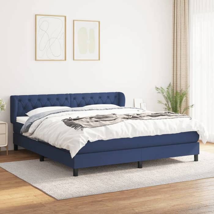 3126499 vidaXL Lit à sommier tapissier avec matelas Bleu 160x200 cm Tissu