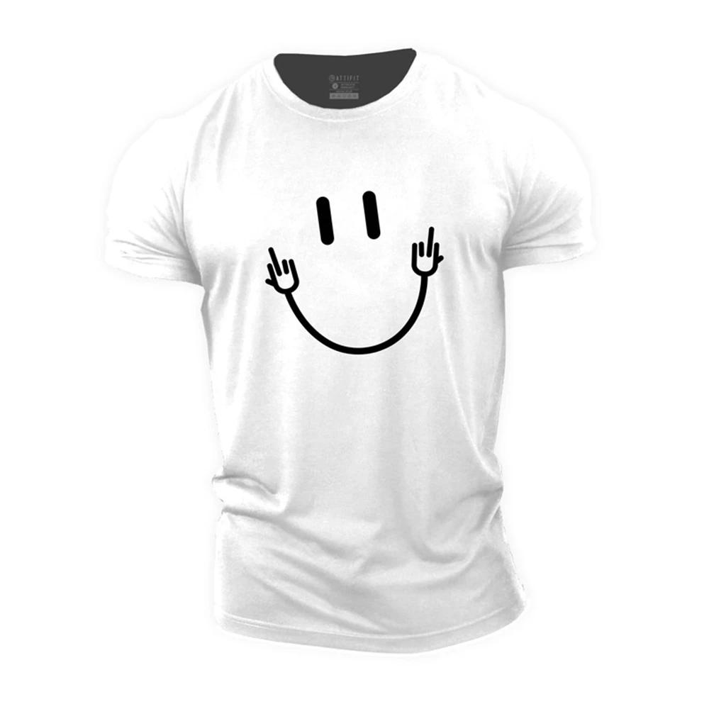 3D-gedrucktes Herren Sommer Kurzarm Lauf Sport Fitnessstudio Muskel T-Shirt Smiley Gesicht Übergroß Sportlich Lässig Hochwertige Kleidung