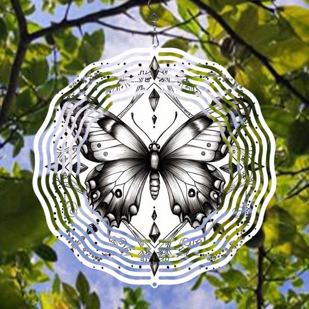 Elegant 3D Butterfly Wind Chime - Golden Mirror Reflective Garden Decor in Black & White | Bird Deterrent, Outdoor & Wedding Decoration