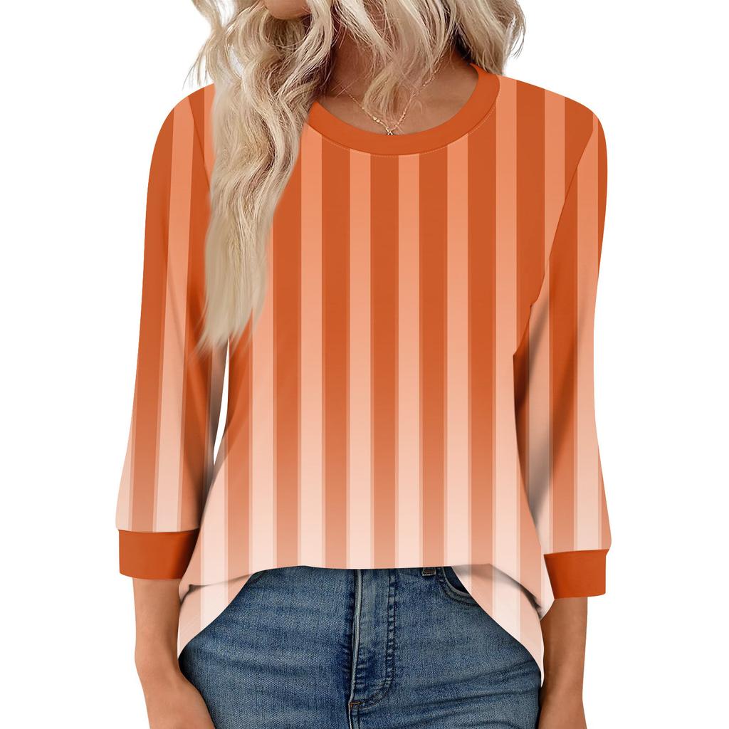 Women's Fashion Casual Seven Sleeve T-Shirt Print Round Neck Top