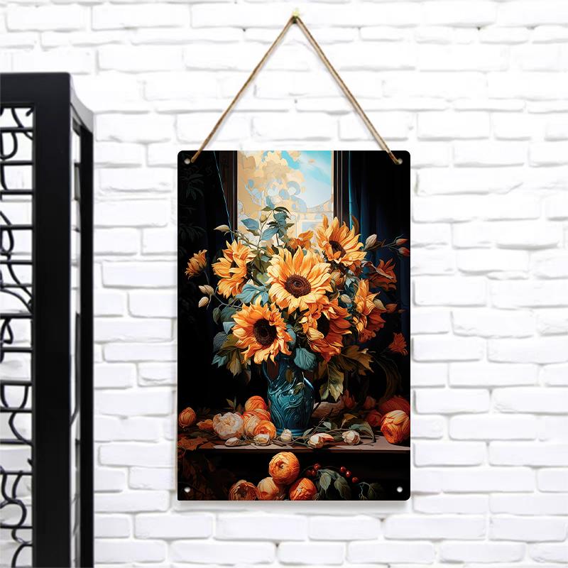 

Sunflower Window View Metal Iron Painting Living Room Wall Art Modern Home Decor Hanging Ornament 7.9x11.8In(20x30cm)