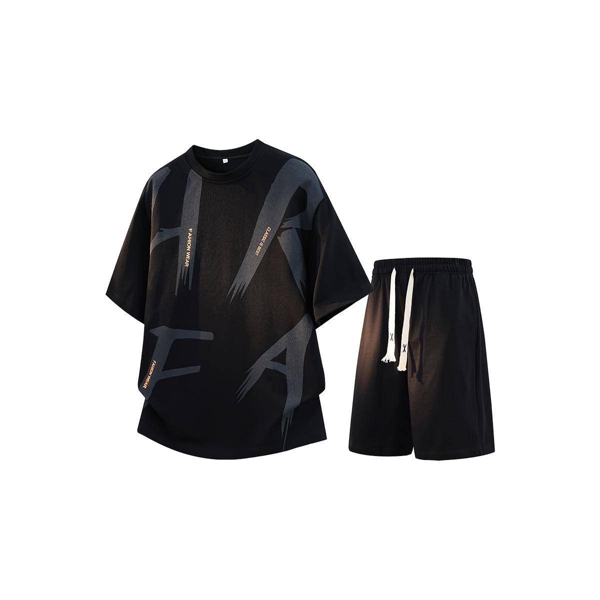 Summer Short-sleeved Men s Sports Suit Plus Size Suit Men s Two-piece Suit 2XL чёрный