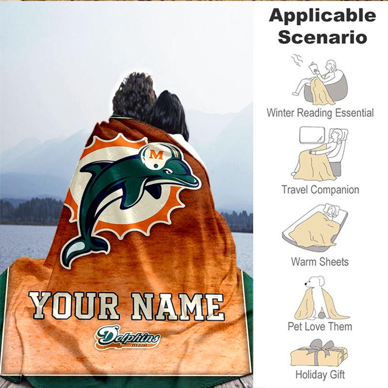 1PC Custom Name Blanket Sunny Day Dolphins Flannel Blankets Patterns Throw Blanket All-Season Soft Gift for Couch, Bed, Camping, Birthday Gifts