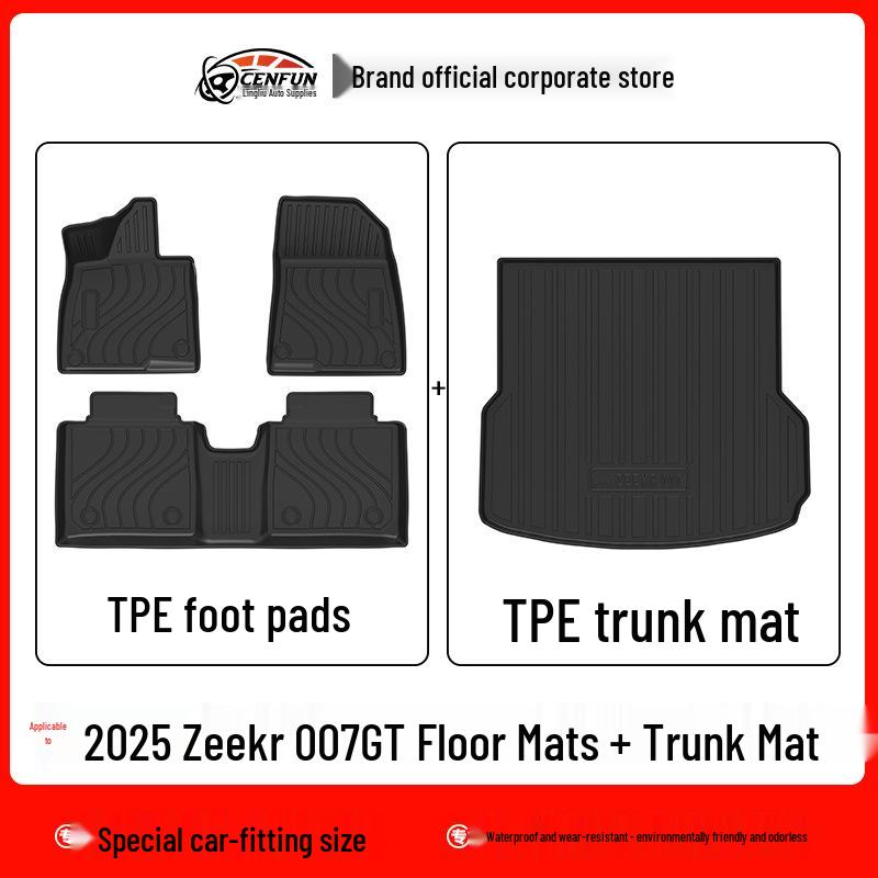 Geely ZEEKR 007GT TPE Eco-Friendly Foot Mats & Trunk Mat with Carbon Fiber Texture & Galaxy Carpet Backrest Pad, Suitable for 25 Years.