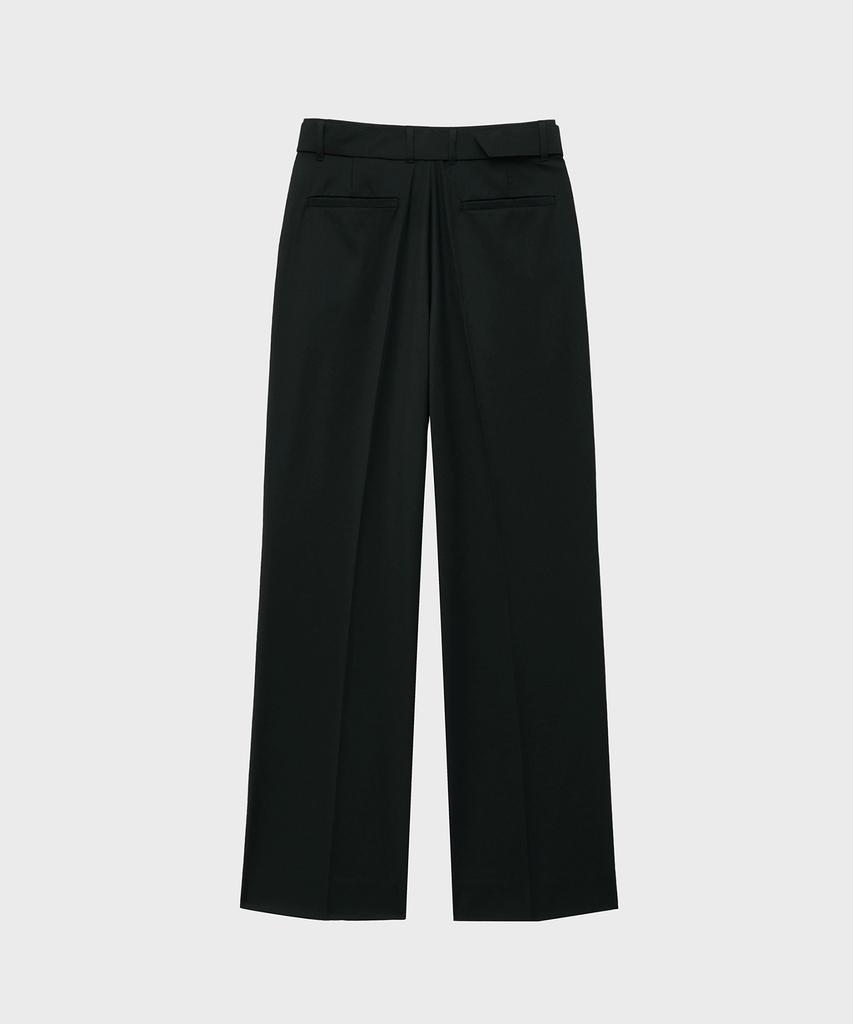 NOIRER Belted Wool Flare Slacks (Black)