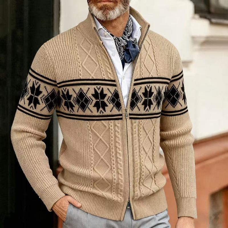 New Men's Casual Stand Collar Christmas Sweater Fashion Jacquard Loose Large Size Knitted Cardigan Jacket