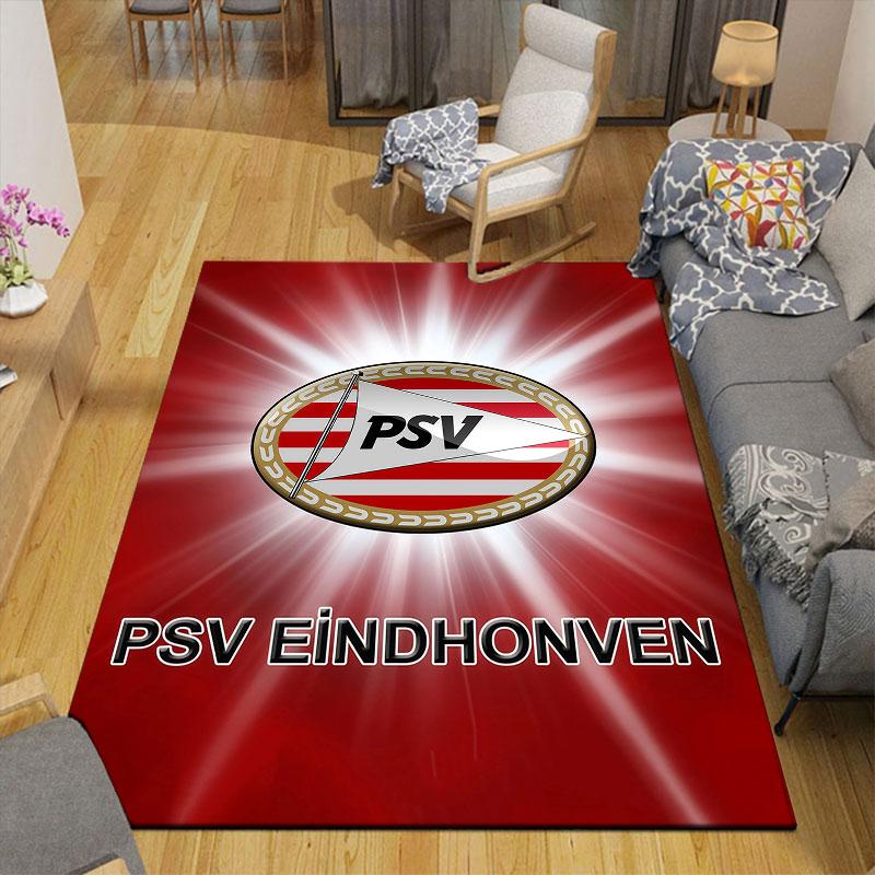 PSV Eindhoven Flannel Printed Carpet, Home Sofa Decoration for Living Room & Bedroom, Non‑Slip Play Flannel Floor Mat for Game Room