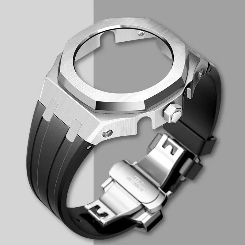 Ny Gen5 Casioak-fodral i rostfritt stål för G-Shock GA2100 Mod-kit Modifieringssats Metallram gummiband för GA2110 GAB2100