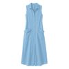Fashionable Women's Linen Dress, Women's Sleeveless Button Down Long Skirt, Casual Flower Beach Vacation Sun Skirt With Pockets