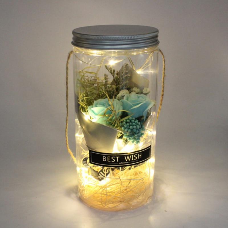 Cheap Soap Rose LED Soap Flower Glass Bottles With Hanging Rope Wedding Artificial Flower