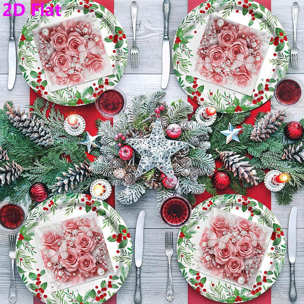 20pcs Disposable Napkins with Rose Pattern Print for Wedding,Parties,and Daily Use for Thanksgiving Fall Christmas Table Decoration