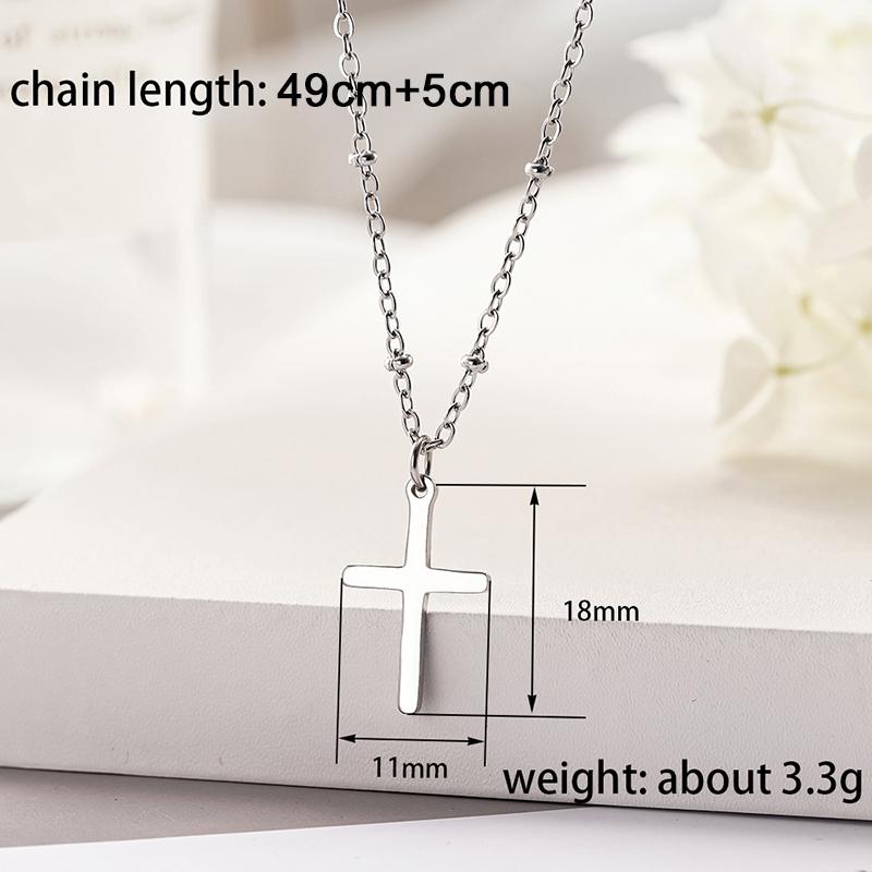 Huitan Simple Cross Pendant Necklace for Women Stainless Steel Party Fashion Daily Versatile Chain with Bead Wedding JewelryGood Product