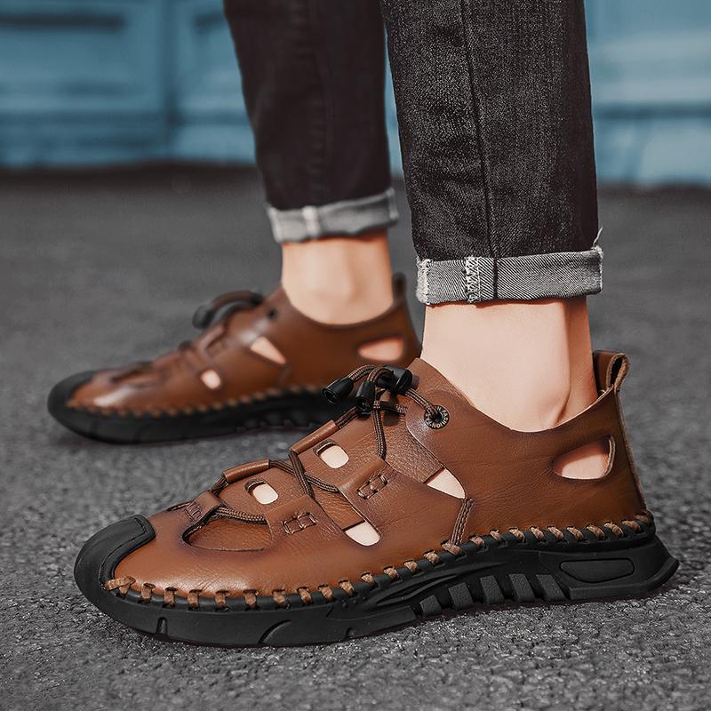 Shoes First layer cowhide hand-sewn breathable sandals 38-44 Hollow outdoor sports and leisure