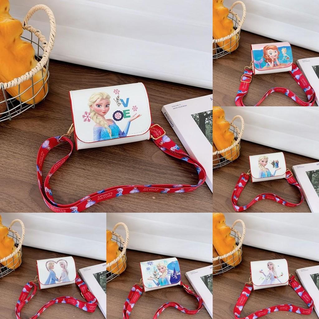Kids Cartoon Shoulder Crossbody Bag With Frozen Elsa And Mermaid Design Print