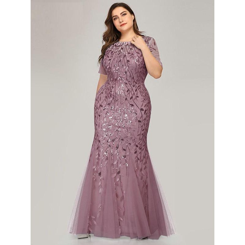 

New plus Size Evening Dress Export Amazon Fashion Version Sequin Mesh Fishtail Slim Fit Sexy Women Clothing In Stock Burgundy M