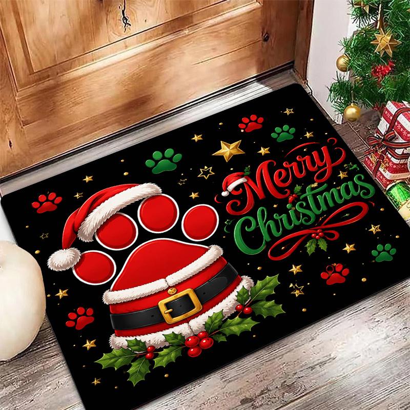 Snowman Plaid Christmas Door Mat Checkered Snowflake Print Non Slip Carpet For Holiday Season Home Entrance Decoration