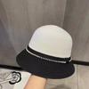 Dome Straw Color Matching Bucket Hat Pearl Straw Hat Women's Summer Sunshade Sunscreen Top Hat Foldable Sun Hat
