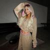 2026 new cross-border casual women's suit features color matching rough edge long-sleeved jacket lace-up trousers two-piece set