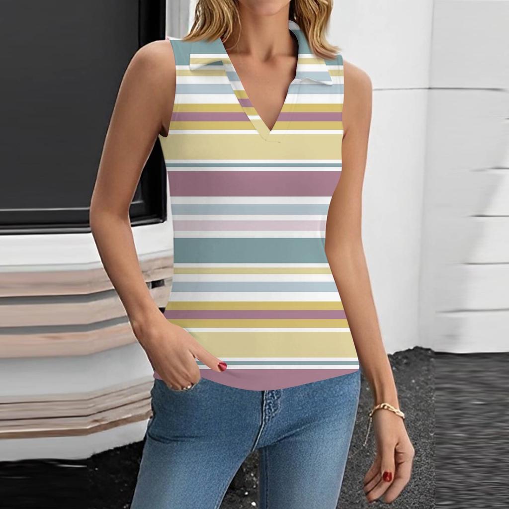 Femeii de vară la modă casual retro imprimare V-neck fără mâneci top Skinny tanc top