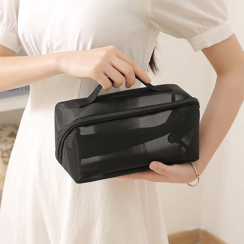 Large Capacity Transparent Mesh Makeup and Toiletry Bag for Travel