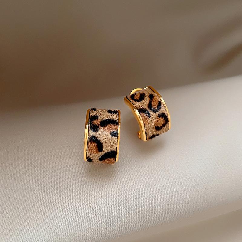 Silver Needle Autumn and Winter Retro Love Fan-shaped Leopard Print Earrings Light Luxury High-end Stud Earrings Niche Maillard Earrings