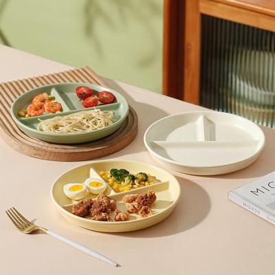 Ceramic Round Divided Plate - Three-Compartment Fat-Reducing Breakfast Plate for Kids and Home Dining