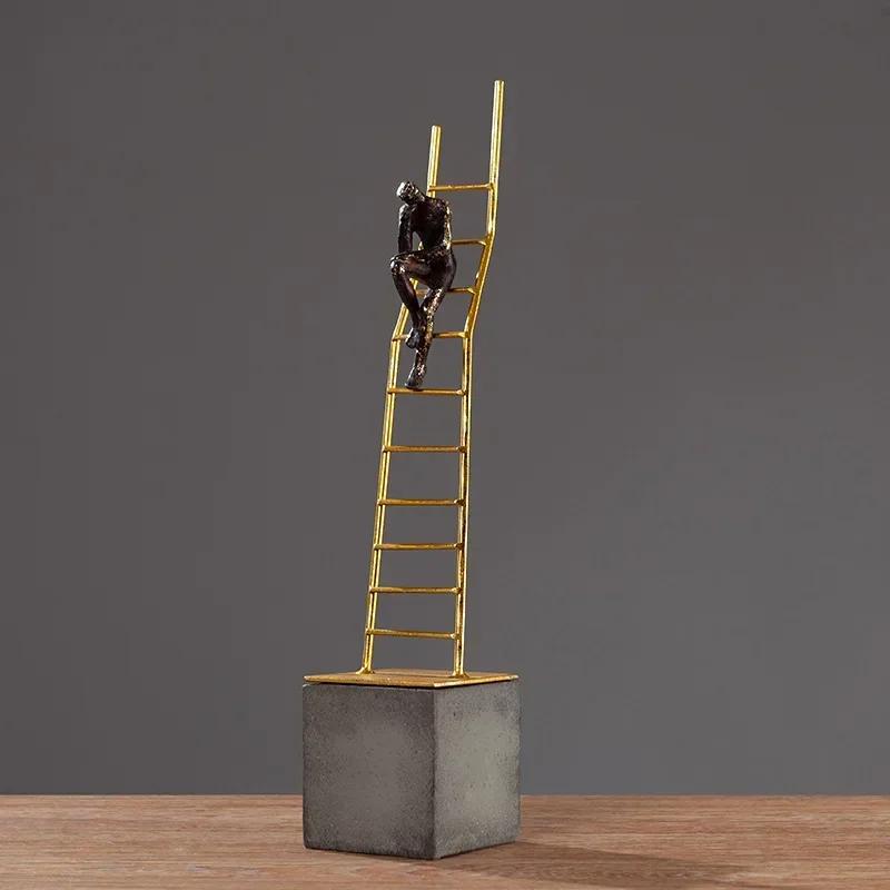 Stair Climber Character Resin Statue Abstract Crafts Golden Ladder Figures Sculpture Desk Decoration Ornaments Modern Home Decor
