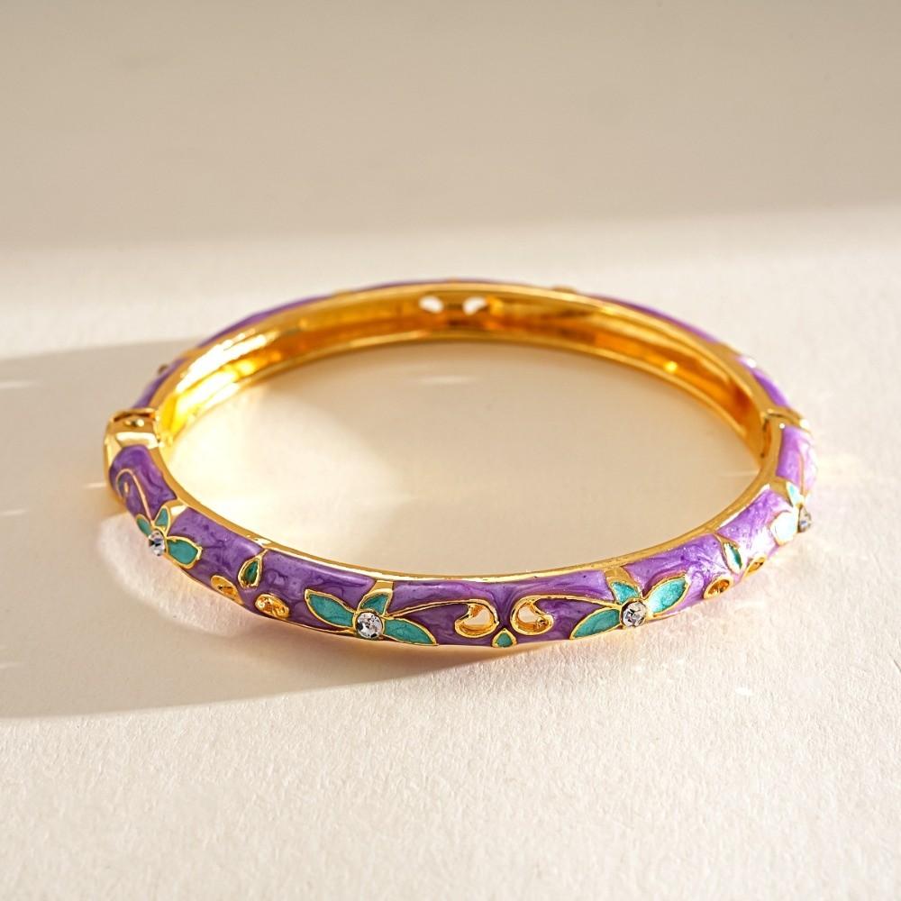 Vintage Dripping Colorful Bangle Gold Color Enamel Flower Bracelet Flower Rhinestone Bangle Women