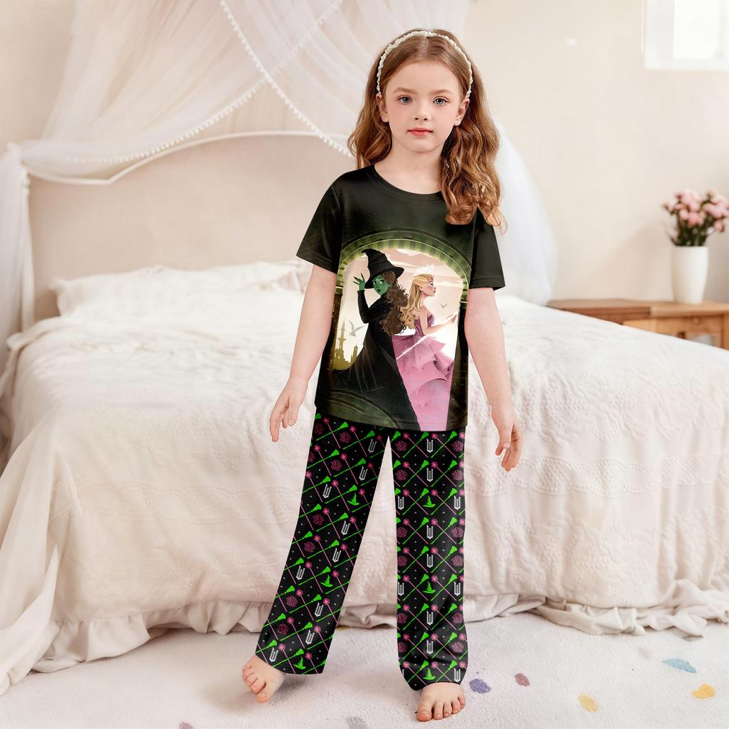 Children's Short-Sleeve Printed Two-Piece Pajama Set With T-Shirt And Pants