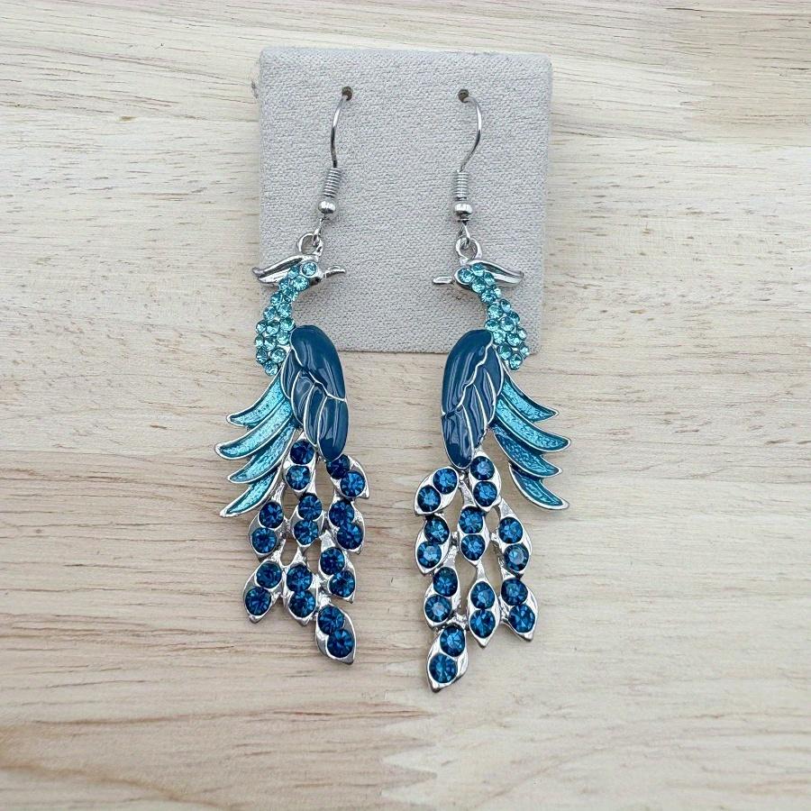2pcs Peacock Blue & Green Teardrop Earrings with Sparkling Accents - Vintage-Inspired Fashion Jewelry for Teenager, Perfect for Christmas, Halloween,