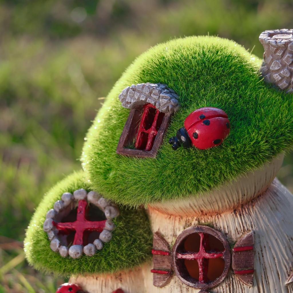 Valery Madelyn Gardening Goods Fluffy Mushroom House Solar Light Outdoor Garden Light Garden Ornament Figurine Garden Decoration Outdoor Statue Waterp