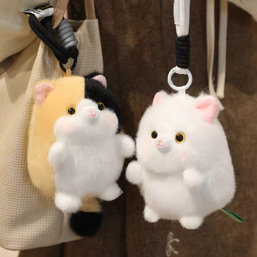 Round Shape Cat Plush Pendant Soft Material Plush Cat Keychain Fashion Accessory