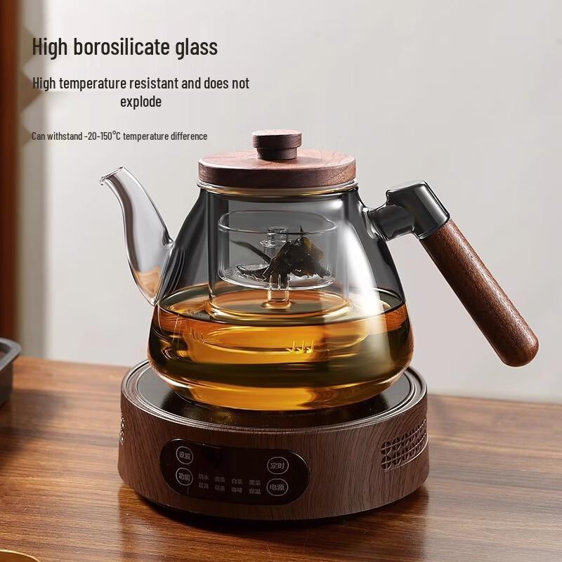 Walnut Handle Dual-Use Glass Teapot