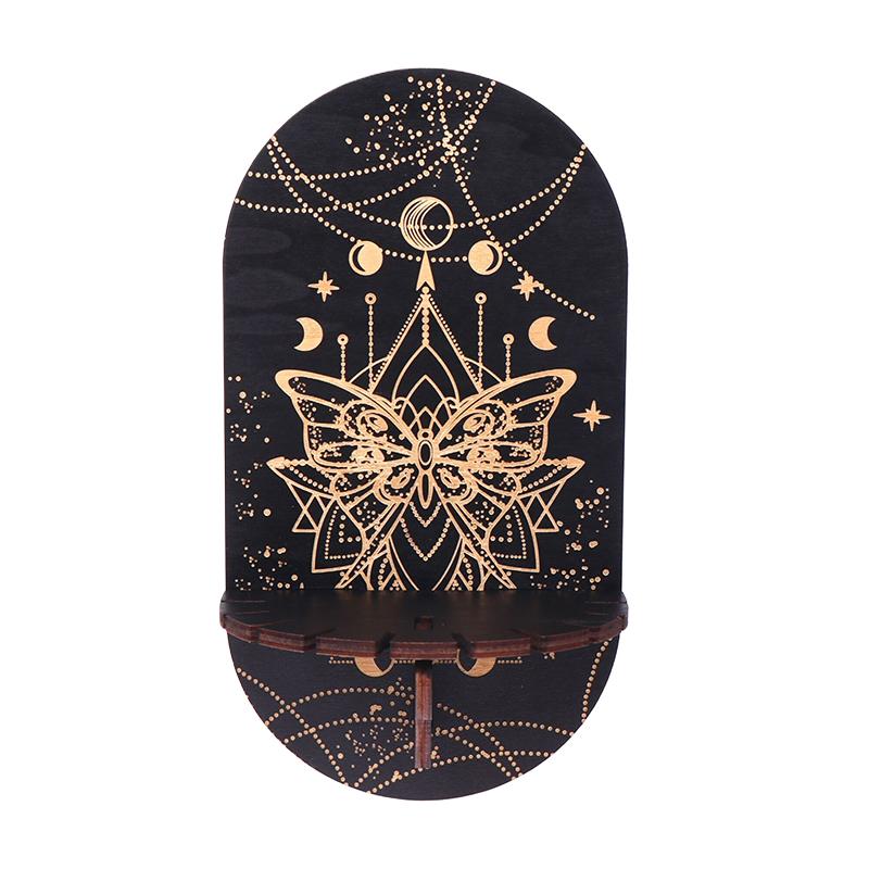 

Crystal Shelf Display Wall Stand Wooden Carving Pattern Home Candle Holder Craft Display Stand Boho Style Crystal Hanging Stand A7