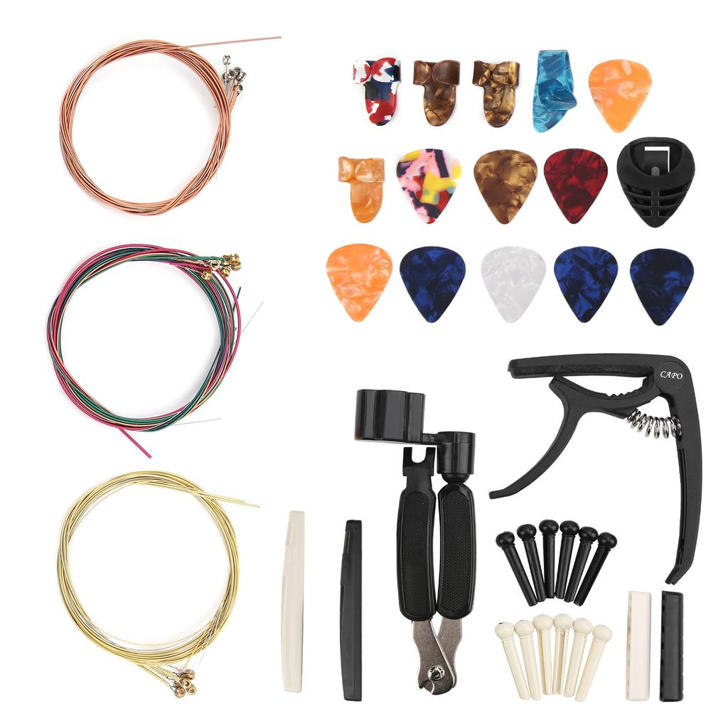 36PCS Set Guitar Strings Changing Accessories Including Capo Winder Cutter Thumb Pick Nut Bridge