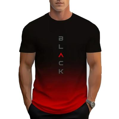 Men's Gradient Crew Neck T-Shirts with "BLACK" Print Short Sleeve, Ideal for Summer Casual & Outdoor Wear In Black, Blue, Yellow, Red, & Gray