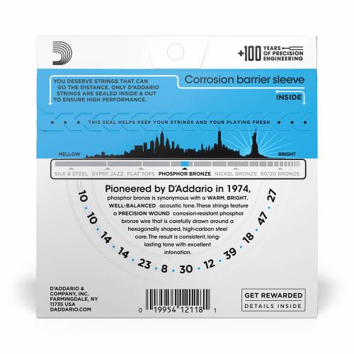 D'Addario Phosphor Bronze Light Acoustic Guitar Strings, 12-String, .010-.047, EJ38