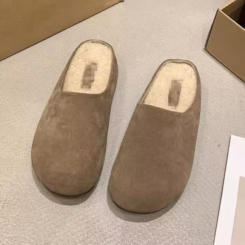 New Thick-soled, Closed-toe, Half-slipper and Warm Cotton Shoes with Added Fleece