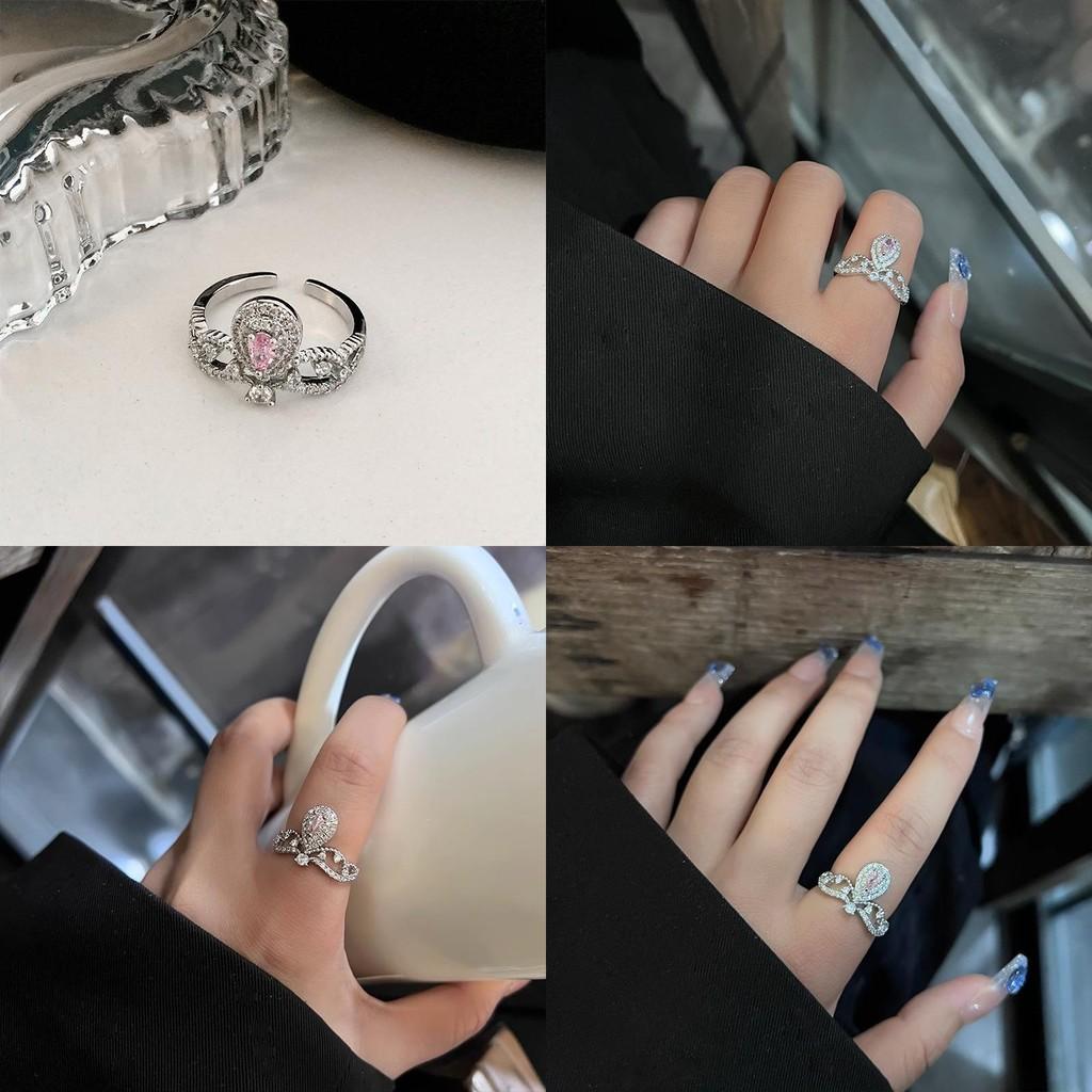 Charming Pink Crown Ring For Women Unique Design Adjustable Copper Fashion Jewelry