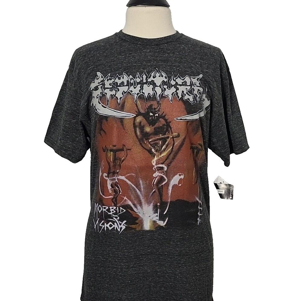SEPULTURA Morbid Visions L LARGE T-Shirt GRAY Mens Band Logo Unisex T-Shirt L