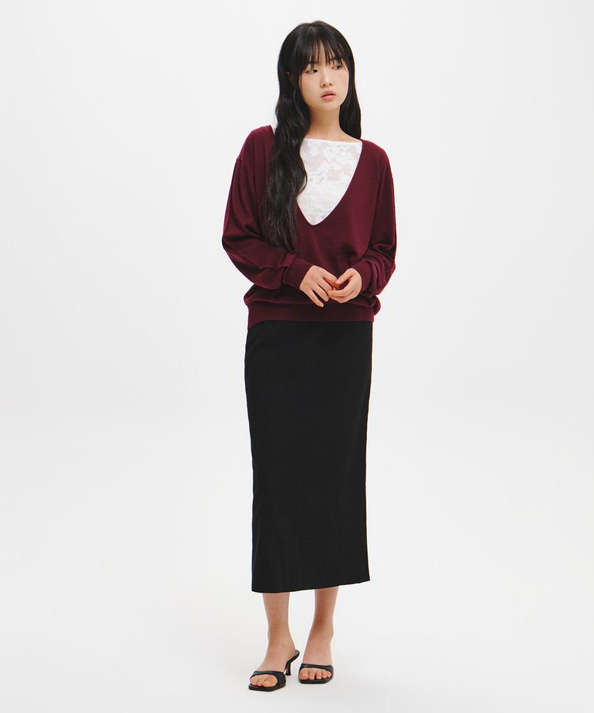 GENERALIDEA [Eunsu'S Pick] Deep V-Neck Loose Fit Knit Pullover [Burgundy] / Gf3Lkp506